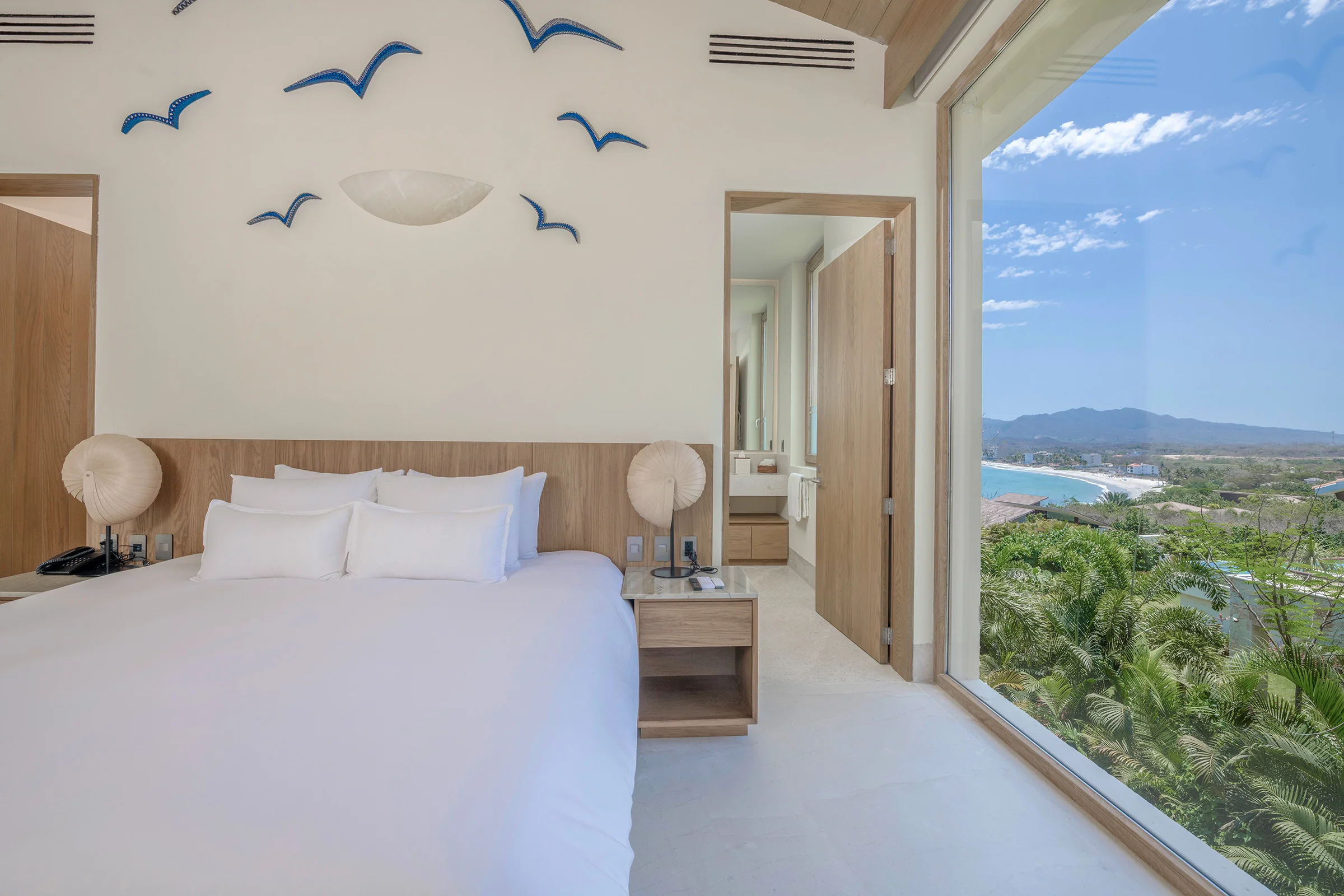 Wooden star decorations on wall